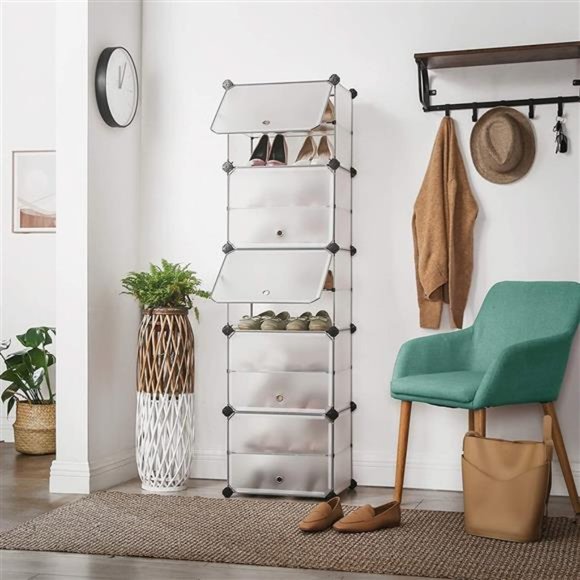 Shoe Rack 10-Slot Storage Organizer Unit with Doors